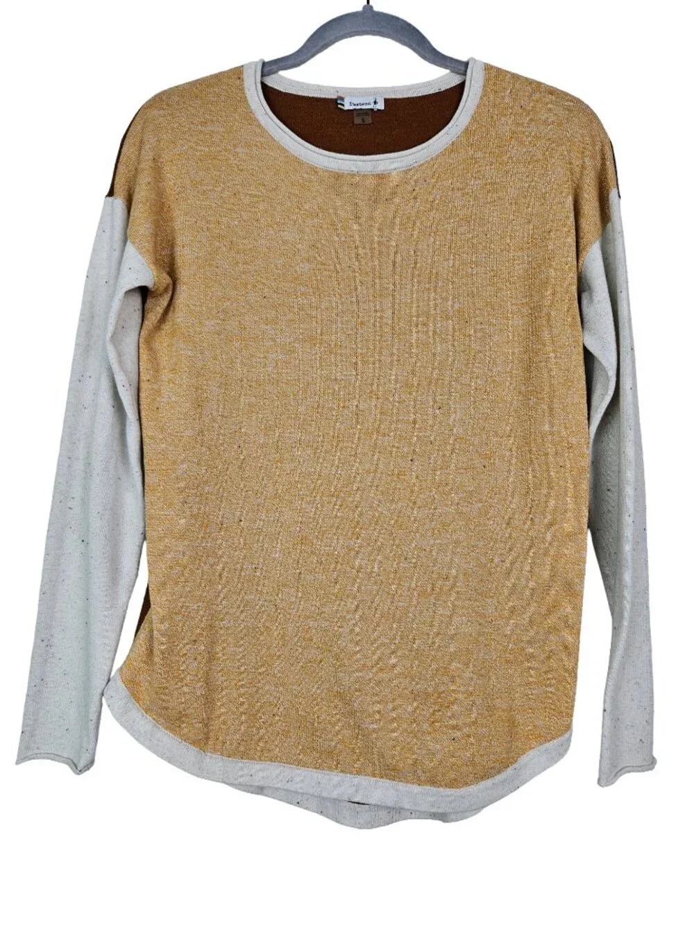Smartwool Shadow Pine Colorblock Sweater in Honey Gold/Natural Donegal Marl S